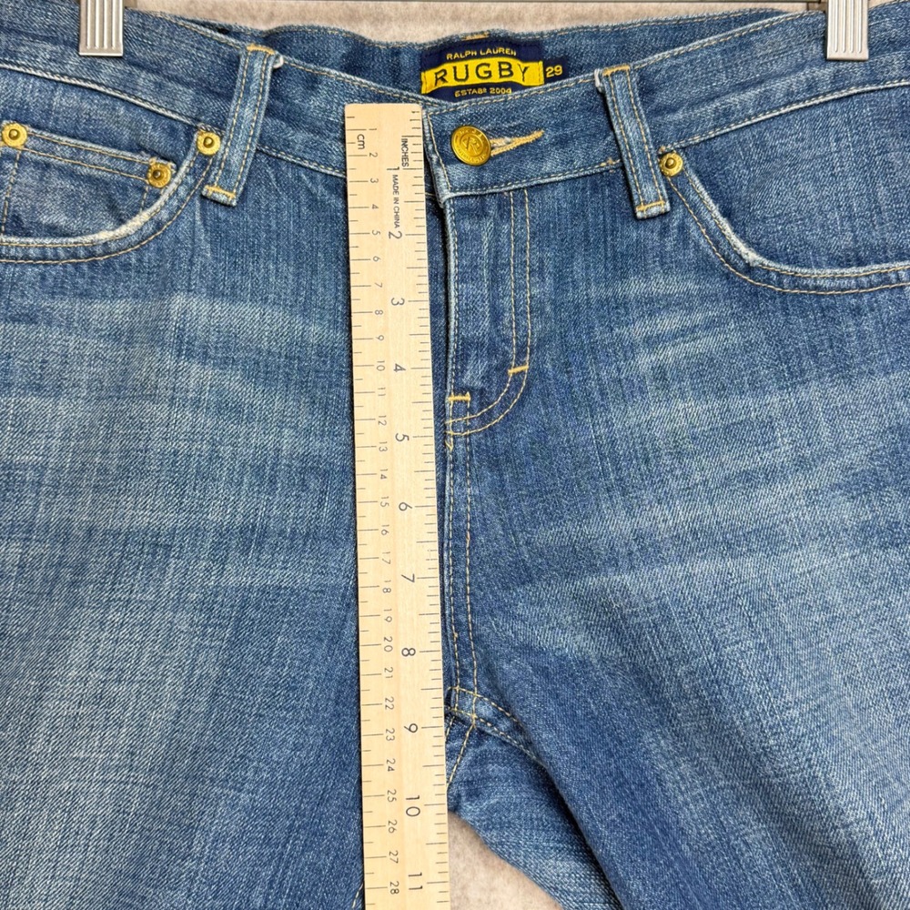Rugby Ralph Lauren Womens Bootcut Jeans Medium Wash Blue Distressed Size 29 Y2K - Picture 9 of 11